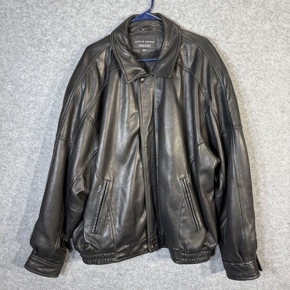 Croft &‎ Barrow Mens Black Genuine Lambskin Leather Bomber Jacket XXL Tall